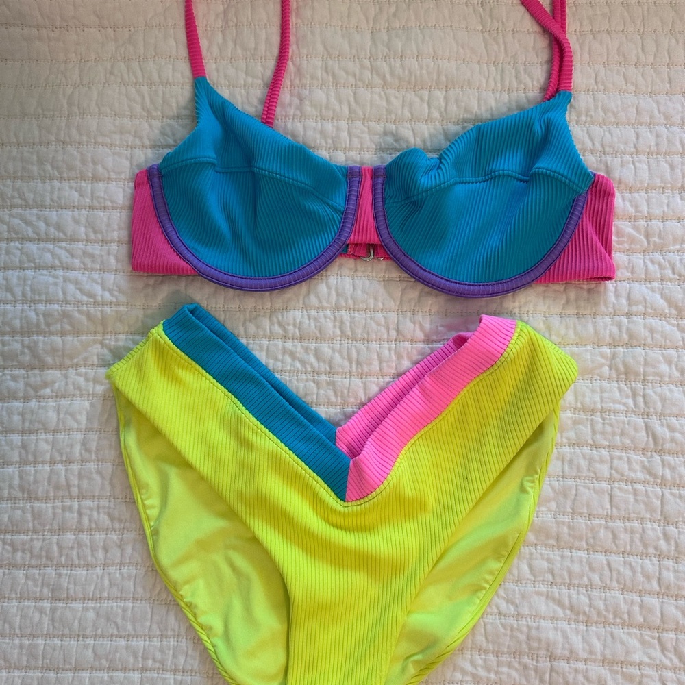 Free People Colorful Bikini - Blue, Pink, Yellow